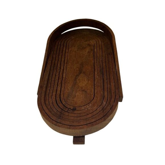 Paul Wright Collapsible Brown Wooden Basket With Handle Oval Shaped Storage - Picture 9 of 12